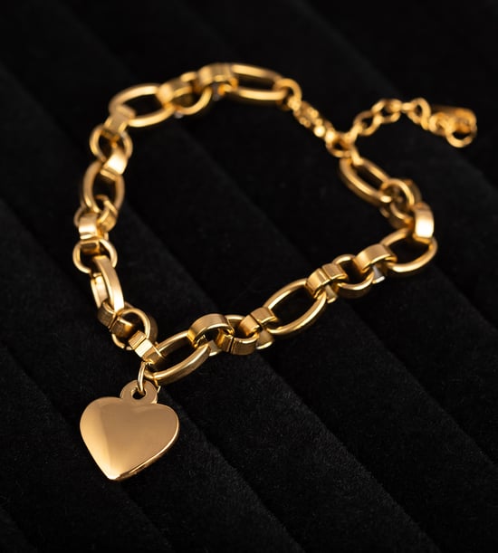 Gold Plated Stainless Steel Heart Charm Link Bracelet - Image 3