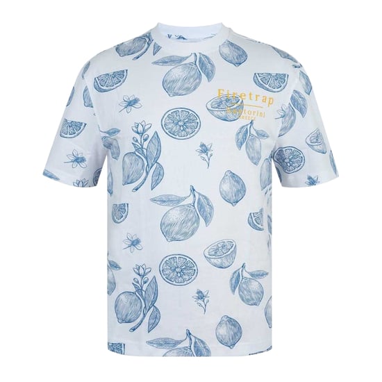 Firetrap Mens Lemon All-Over Print Oversized T-Shirt (White) - Image 1