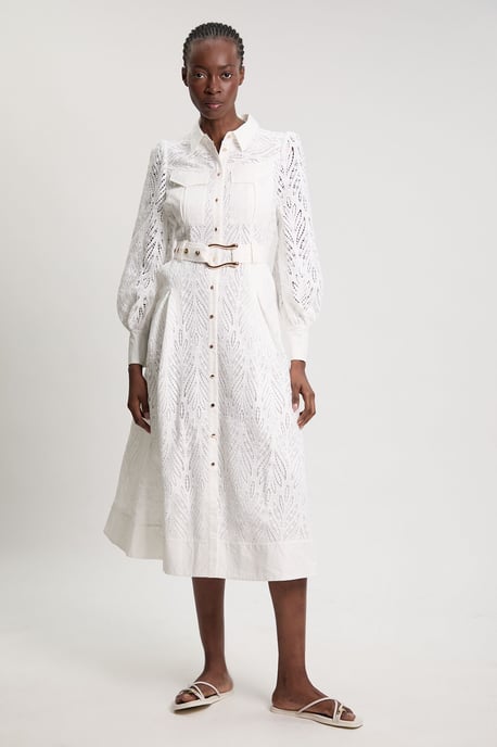 Cotton Cutwork Woven Shirt Midi Dress - Image 1