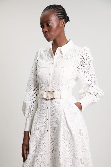 Cotton Cutwork Woven Shirt Midi Dress - Image 2