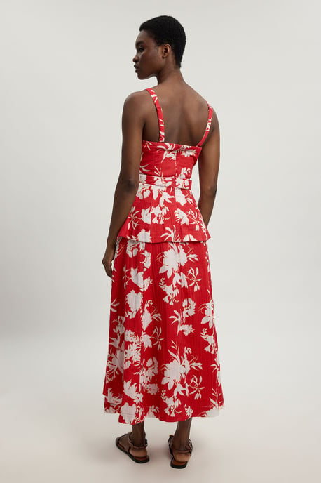 Double Cloth Printed Bandeau Peplum Midi Dress - Image 3