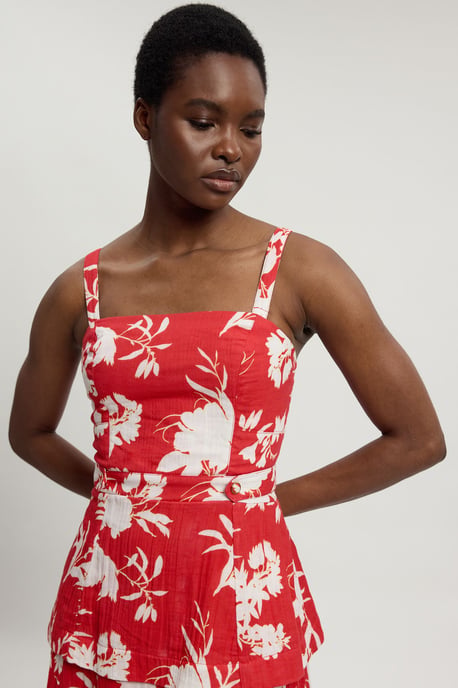 Double Cloth Printed Bandeau Peplum Midi Dress - Image 4