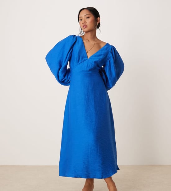 Nobody's Child Petite Zendaya balloon sleeve midi dress in blue - Image 1