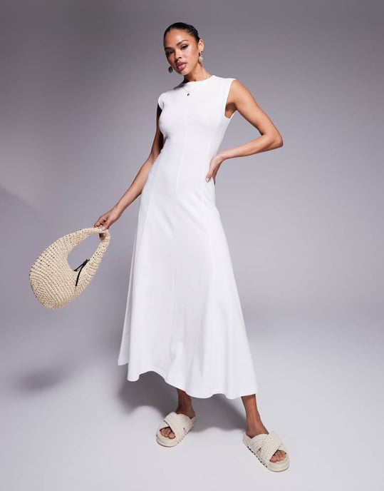 ASOS Design cotton sleeveless midi sundress in white - Image 1