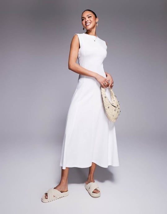 ASOS Design cotton sleeveless midi sundress in white - Image 4