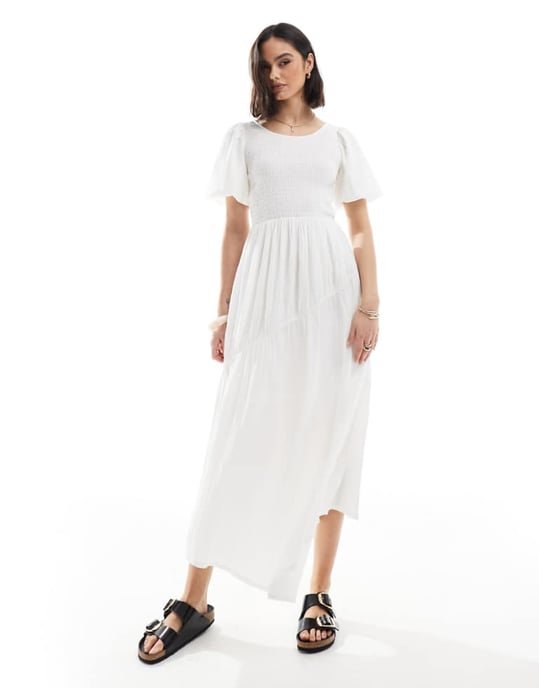 Threadbare puff sleeve midi dress in white - Image 1