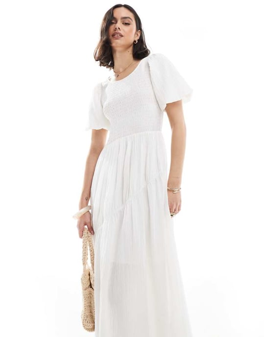 Threadbare puff sleeve midi dress in white - Image 3