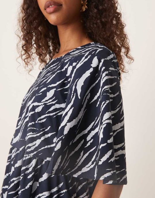 JDY tiered short sleeve midi dress in navy zebra print - Image 3