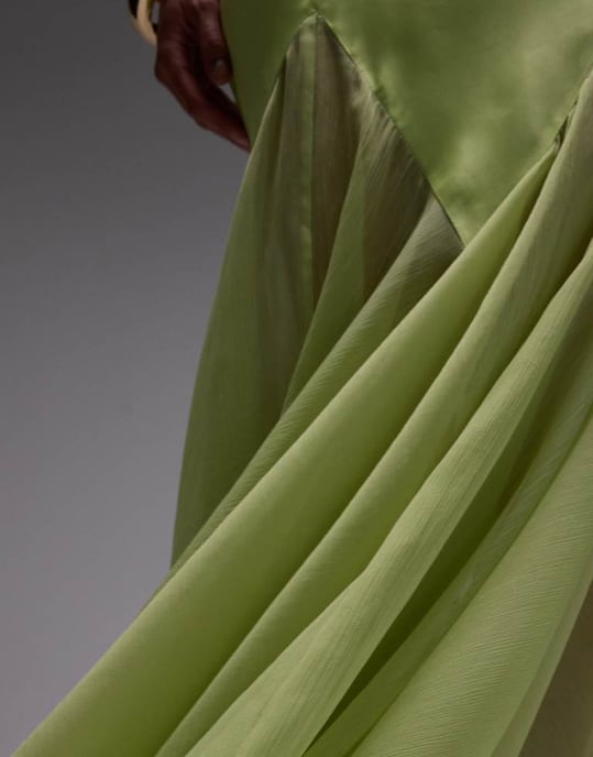 Topshop premium mixed fabric godet hem midi dress in lime - Image 3