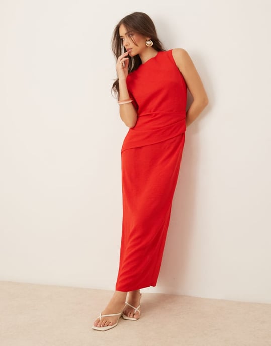 ASOS DESIGN asymmetric twist back midi dress in red - Image 3