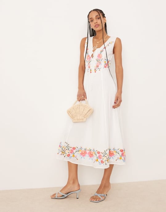 Nobody's Child Terra embroidered midi dress in white - Image 1