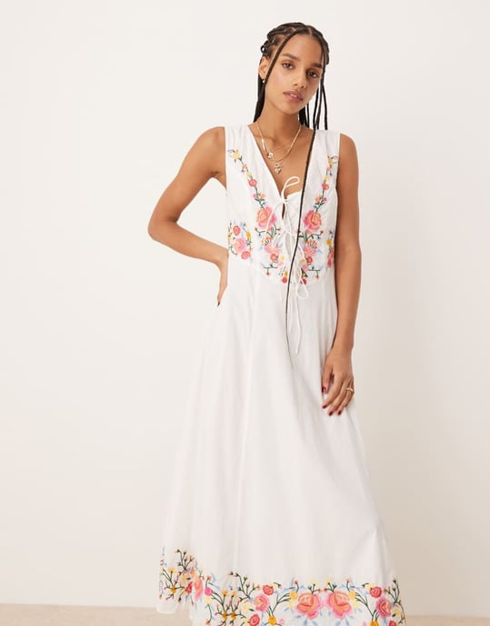 Nobody's Child Terra embroidered midi dress in white - Image 4