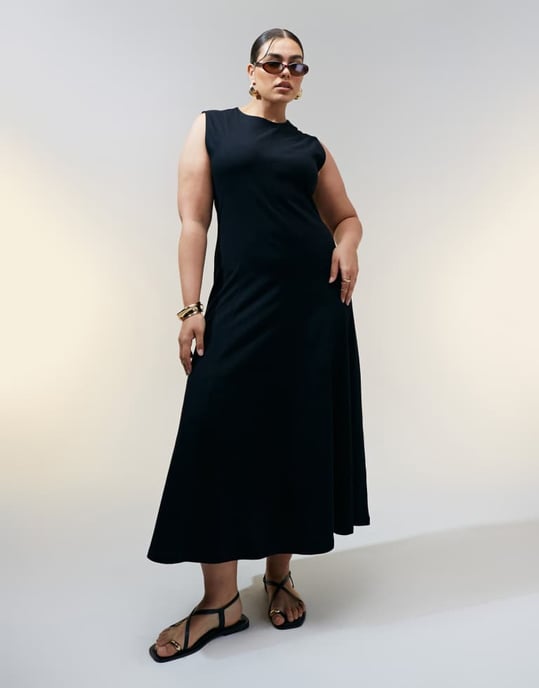 ASOS Design Curve cotton sleeveless midi sundress in black - Image 3