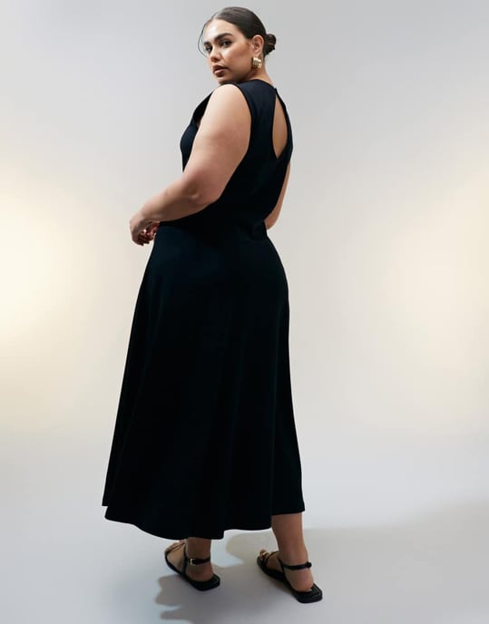ASOS Design Curve cotton sleeveless midi sundress in black - Image 4
