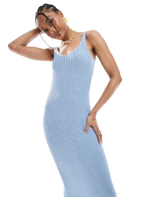 ONLY Tall knitted midaxi dress in light blue - Image 4