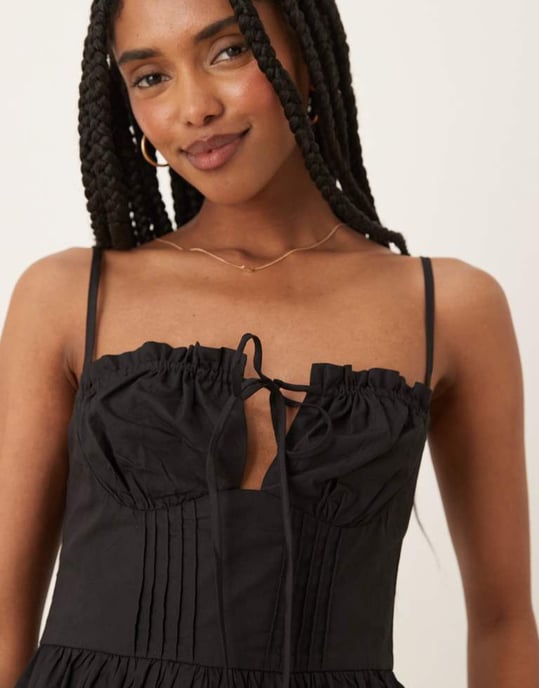Glamorous poplin midi dress with tie bust in black - Image 3