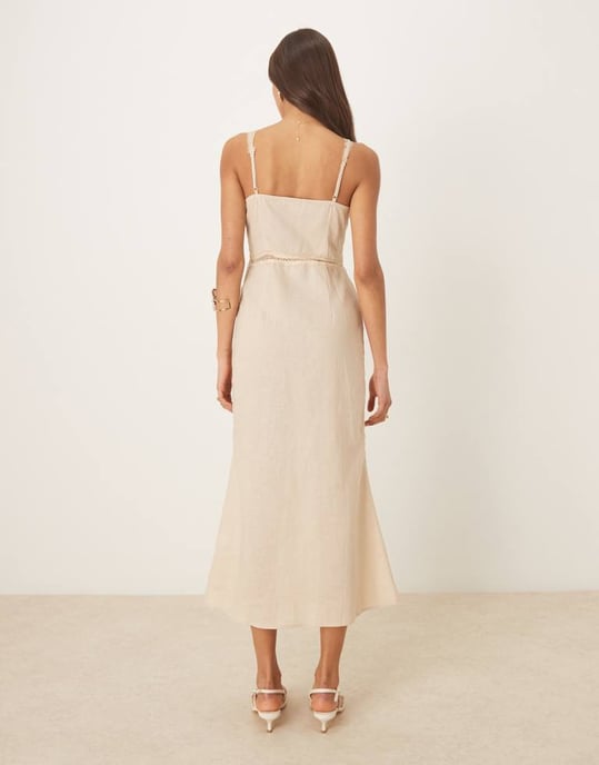 Never Fully Dressed Mimi linen cut-out midaxi dress in oatmeal - Image 4