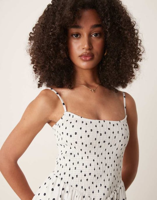 Abercrombie & Fitch dipped waist smocked poplin midi dress in polka dot - Image 3