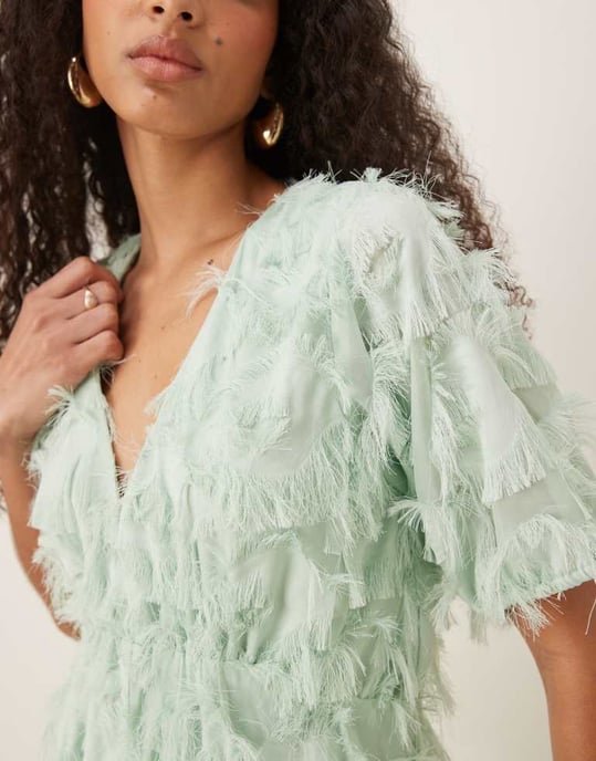 YAS textured v neck midi dress in mist green - Image 2