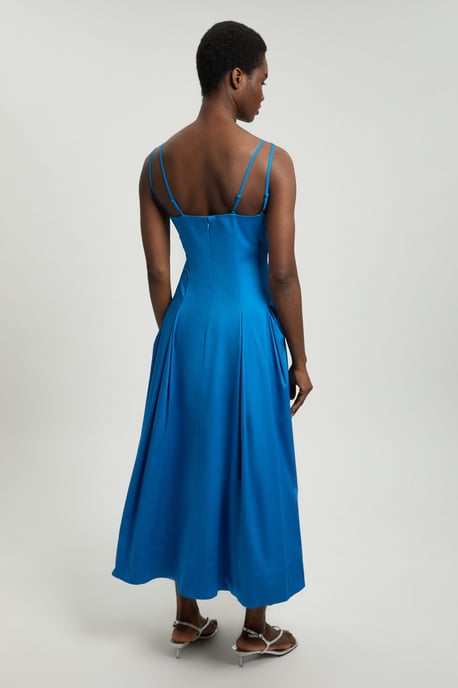 Cotton Sateen V Neck Maxi Dress - Image 3
