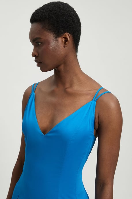 Cotton Sateen V Neck Maxi Dress - Image 4