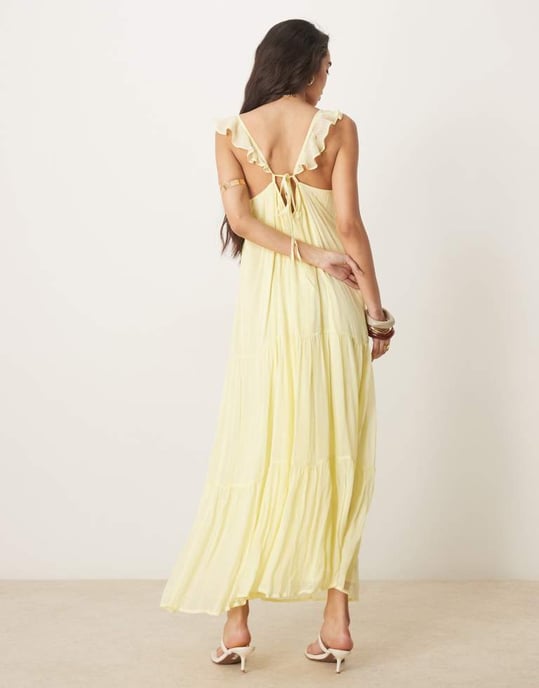 ASOS DESIGN frilled ruffle front maxi dress in lemon - Image 2