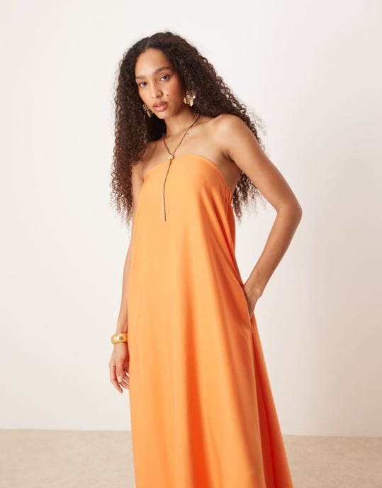 ASOS DESIGN cupro bandeau maxi dress in papaya - Image 2