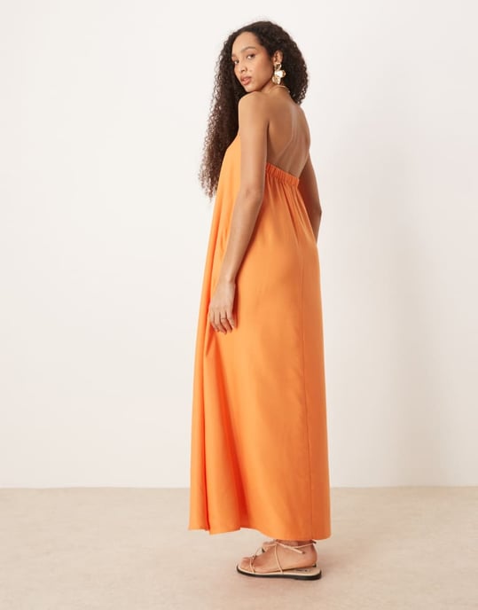 ASOS DESIGN cupro bandeau maxi dress in papaya - Image 4