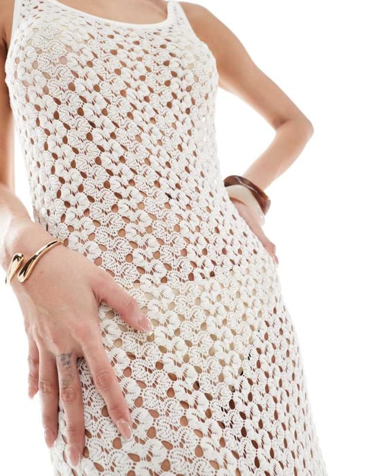 ONLY crochet maxi dress in beige - Image 3