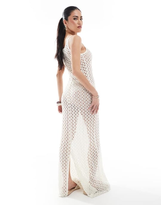 ONLY crochet maxi dress in beige - Image 4