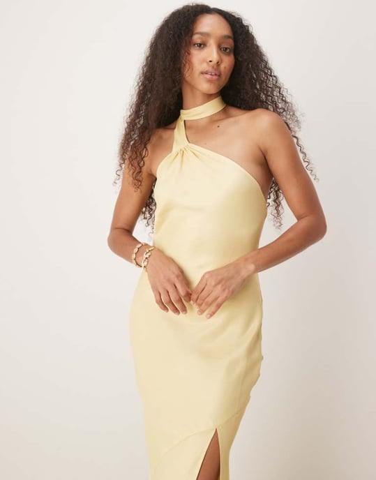 ASOS DESIGN satin tie neck detail maxi slip dress in buttermilk - Image 1