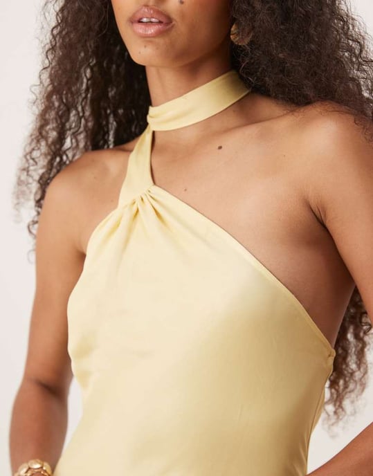 ASOS DESIGN satin tie neck detail maxi slip dress in buttermilk - Image 2