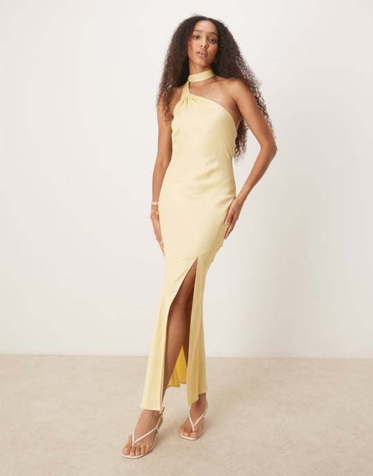 ASOS DESIGN satin tie neck detail maxi slip dress in buttermilk - Image 3