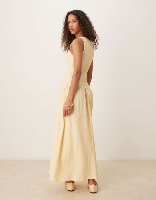 ASOS DESIGN textured maxi dress with dropped waist in buttermilk - Image 2