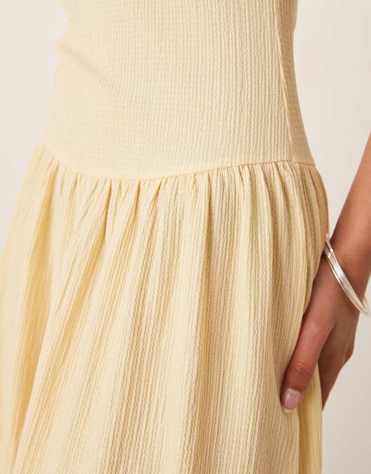 ASOS DESIGN textured maxi dress with dropped waist in buttermilk - Image 3