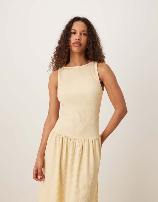 ASOS DESIGN textured maxi dress with dropped waist in buttermilk - Image 4