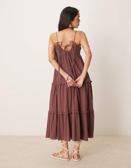 ASOS DESIGN crinkle cami maxi dress in washed brown - Image 3