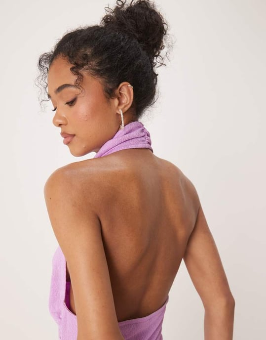 Vila textured cowl neck low back maxi dress in violet - Image 2