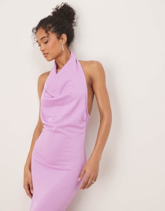 Vila textured cowl neck low back maxi dress in violet - Image 3