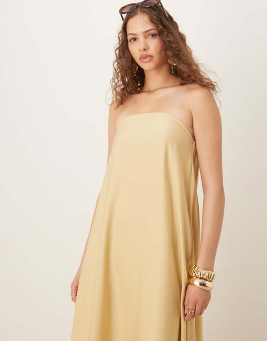 ASOS DESIGN cupro bandeau maxi sundress in stone - Image 2