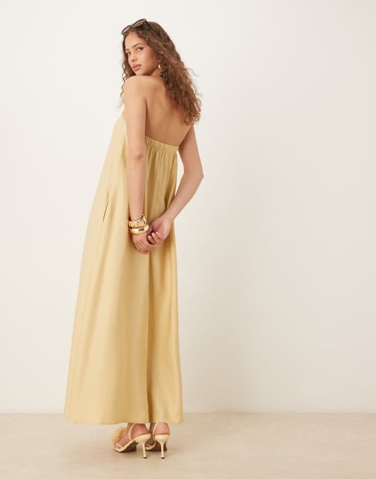 ASOS DESIGN cupro bandeau maxi sundress in stone - Image 3