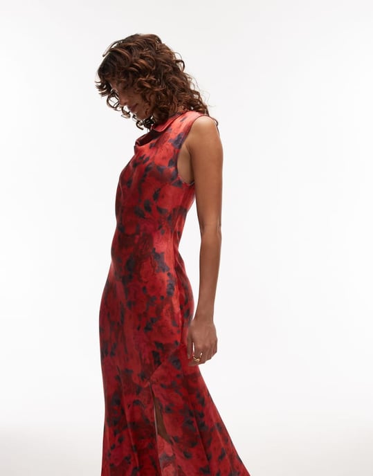 Topshop drape neck maxi dress in red rose - Image 2