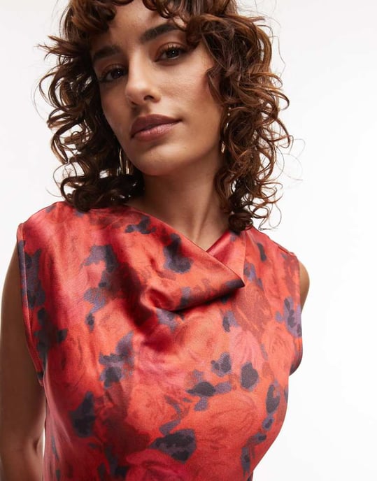 Topshop drape neck maxi dress in red rose - Image 3