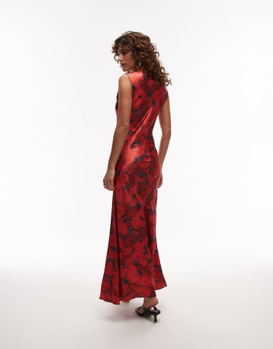 Topshop drape neck maxi dress in red rose - Image 4