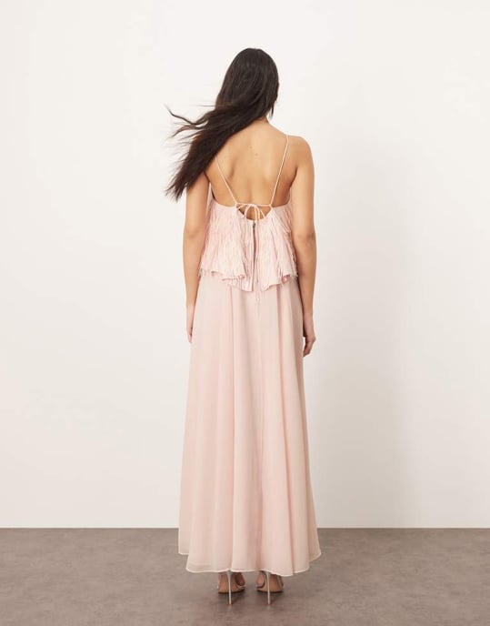 ARRANGE shard sequin layered trapeze cami maxi dress in light pink - Image 3