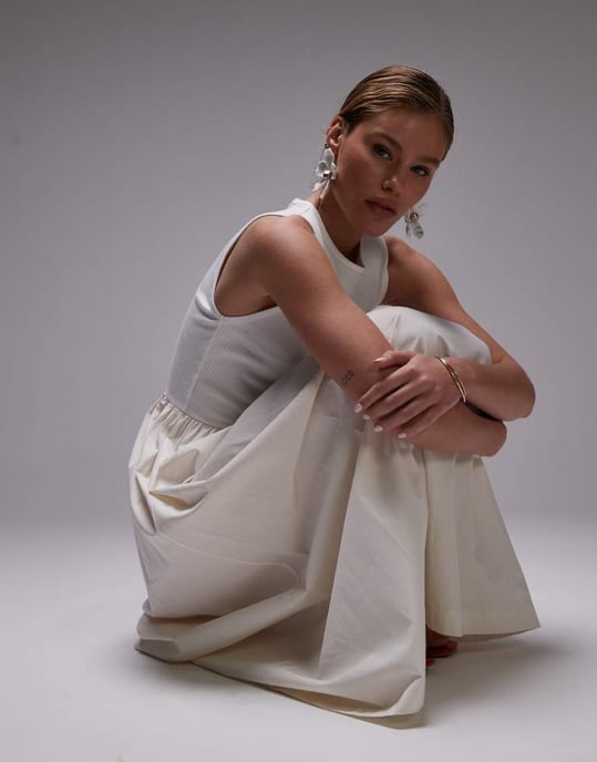 Topshop poplin mix maxi dress in off white - Image 2