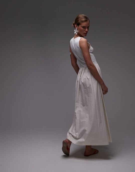 Topshop poplin mix maxi dress in off white - Image 4