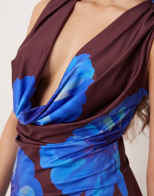 ASOS DESIGN cowl neck floral printed maxi dress in brown - Image 3