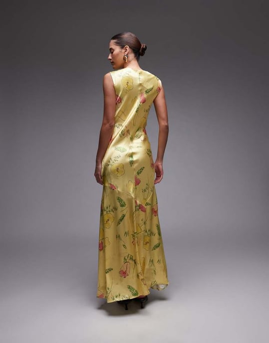 Topshop drape neck maxi dress in lime based floral - Image 3