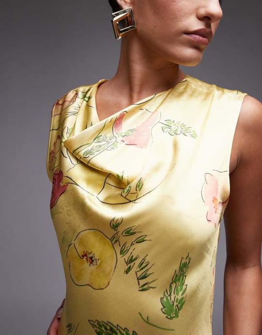 Topshop drape neck maxi dress in lime based floral - Image 4